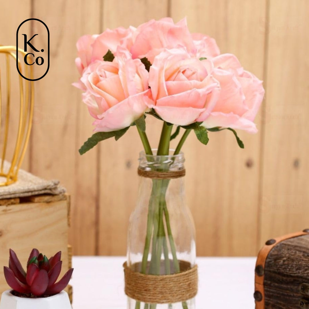 Pink artificial rose flower bunch – 7 sticks