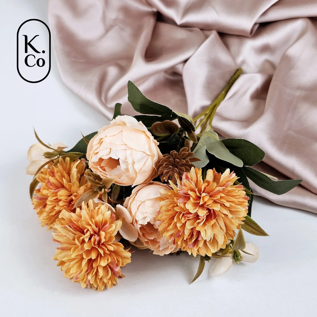 Saffron dahlia peony flower bunch