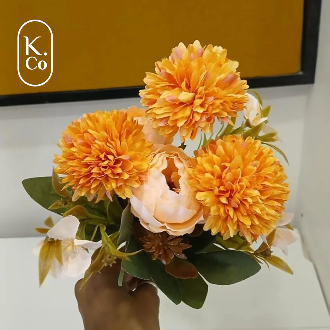 Saffron dahlia peony flower bunch