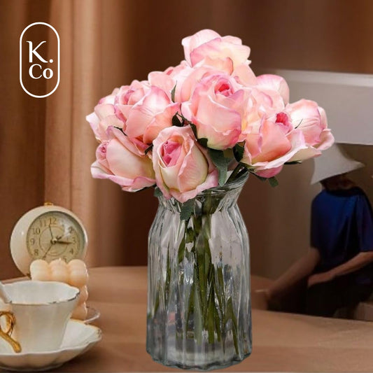 Pink artificial rose flower bunch – 7 sticks
