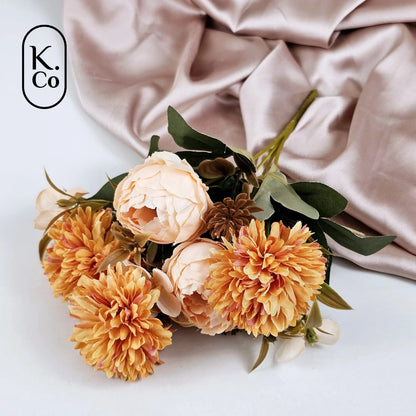 Saffron dahlia peony flower bunch