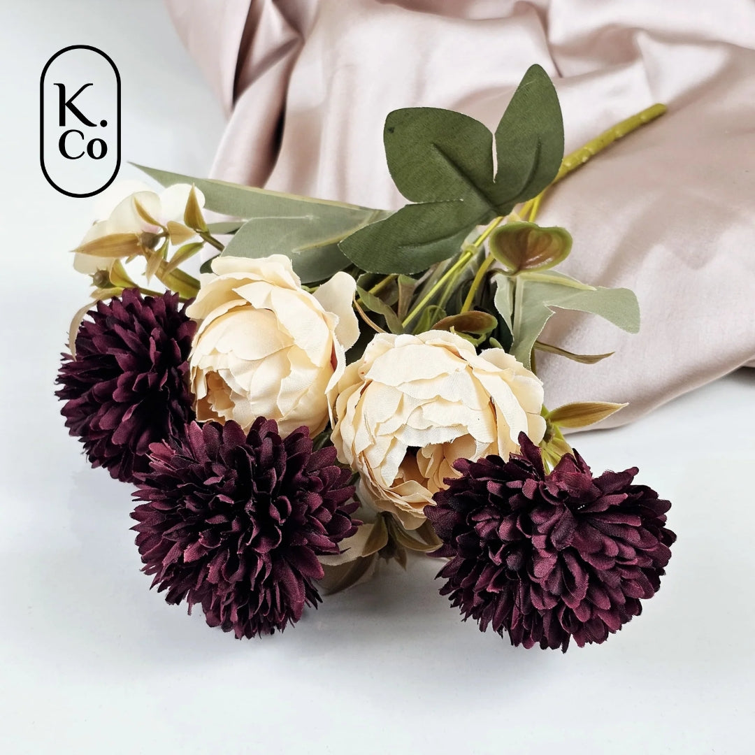 Red dahlia peony flower bunch